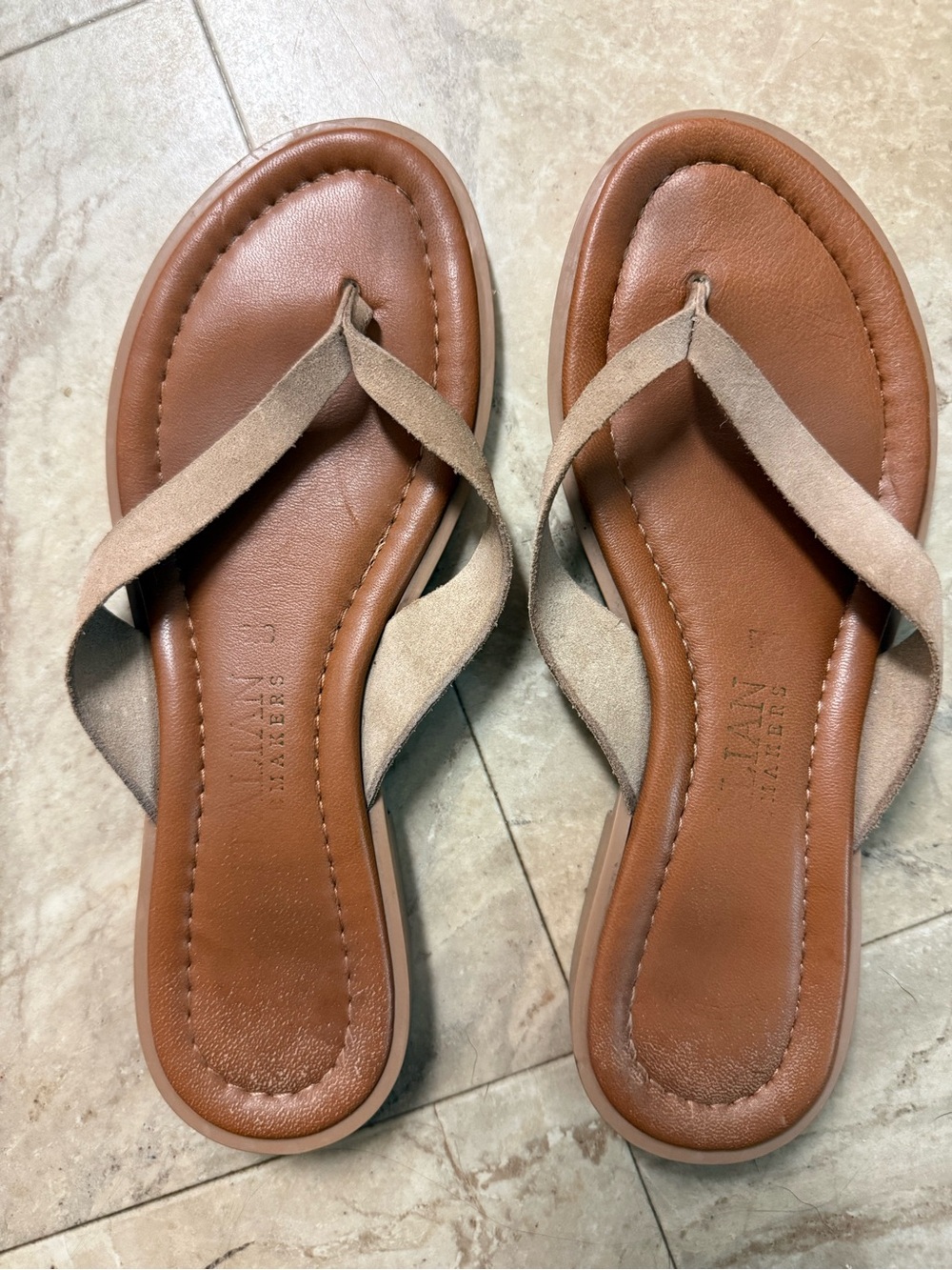 Women’s Tan Suede Strap Flip Flop Sandals